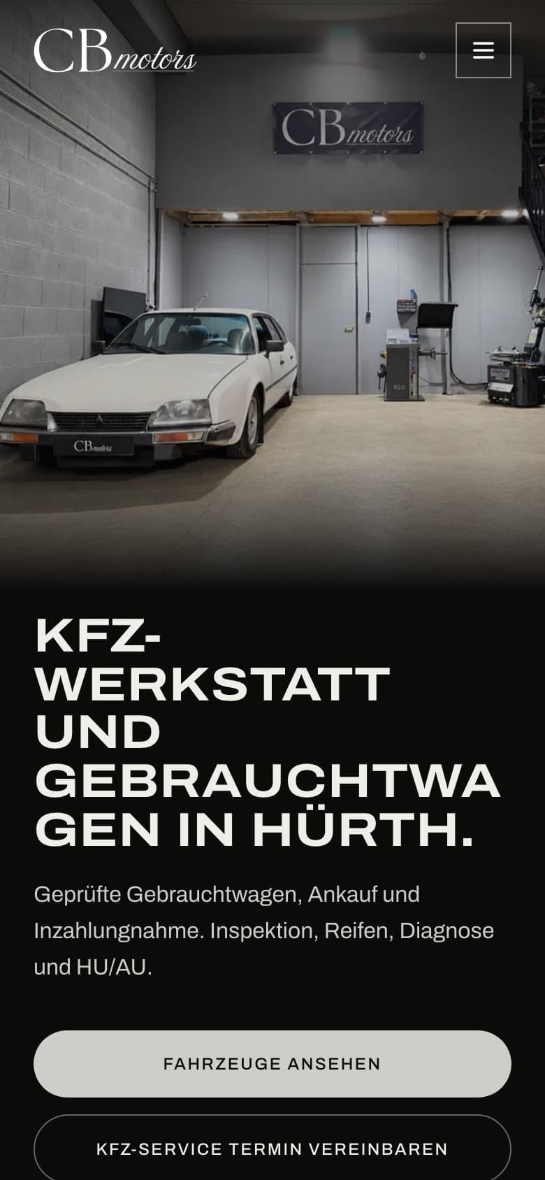 Startseite von CB Motors auf dem Handy